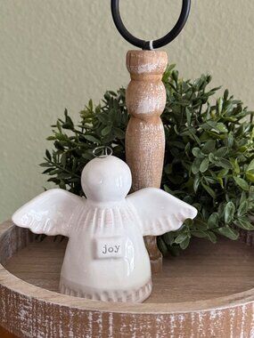 small Mud Pie Angel Figurine Believe Ceramic Glossy White Collectible 3.75x4"
